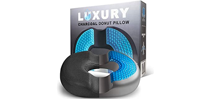 Cooling Gel Donut Pillow for Tailbone Pain Relief Cushion, Hemorrhoid Pillow Medical Donut for Sitting, Butt Seat Cushion for Postpartum Pregnancy, Prostate, Back, Coccyx, Sciatica (Medium 120-220lbs)