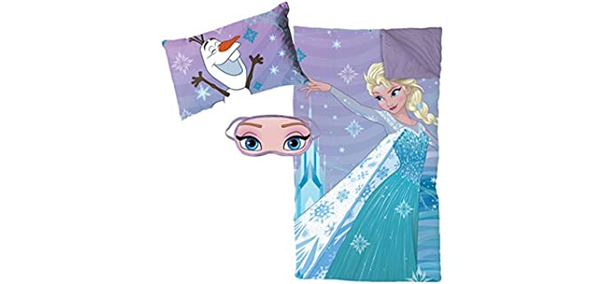 Disney Frozen Let It Go 3 Piece Sleepover Set - Cozy & Warm Slumber Bag with Pillow & Eye Mask (Official Disney Product)