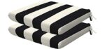 Honeycomb Indoor/Outdoor Cabana Stripe Black and Ivory Universal Seat Cushions: Recycled Polyester Fill, Weather Resistant, Pack of 2 Patio Cushions: 18
