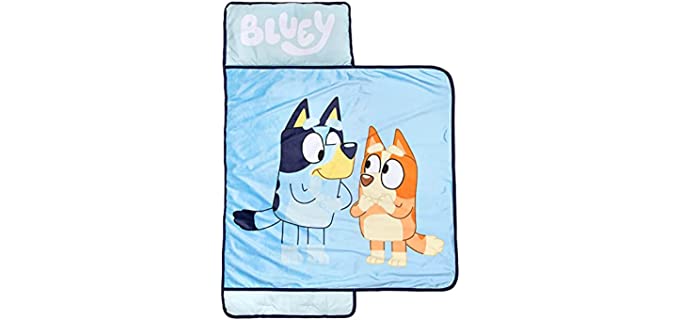 Jay Franco Bluey Sisters Nap Mat – Built-in Pillow and Blanket - Super Soft Microfiber Kids'/Toddler/Children's Bedding, Ages 3-7 (Official Bluey Product)