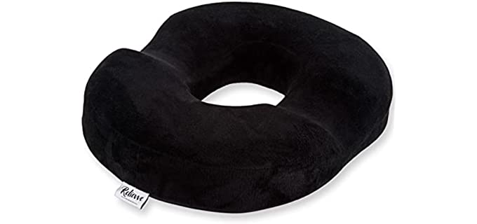 RELIEVVE Donut Pillow for Tailbone Pain Relief, Hemorrhoid Pillow Cushion for Hemorroid Treatment, Prostate, Bed Sores, Pregnancy, Post Natal & More. Firm Density Lifting Cushion