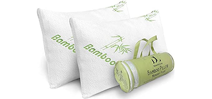 Bamboo Pillows Queen Size Set of 2 Shredded Memory Foam for Sleeping - Ultra Soft, Cool & Breathable Cover w/ Zipper Closure - Relieves Neck Pain, Snoring, Helps w/ Asthma - Back/Stomach/Side Sleeper