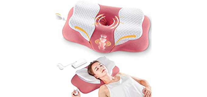 Cervical Memory Foam Pillows, Side Sleeper Pillow for Neck Shoulder Pain Relive Orthopedic Contour Ergonomic Inflatable Height Adjustable Pillows for Back Stomach Sleepers with Air Bag