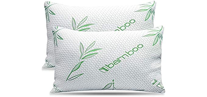 Elif Home Goods 2 Pack King Size Bamboo Pillow, Memory Foam Pillows for Sleeping, Adjustable Bamboo Pillow Set for Back, Stomach, Side Sleeper - Washable and Removable Case, King (Pack of 2)