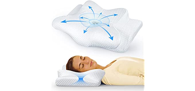 Emircey Adjustable Cervical Pillow for Neck and Shoulder Pain Relief, 3X Plus Support Hollow Contour Memory Foam Pillows for Sleeping, Odorless Orthopedic Bed Pillows for Side, Back, Stomach Sleeper