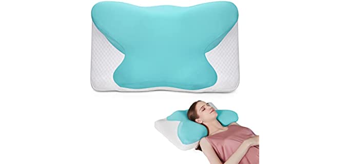SKG Cervical Pillow, Dual Memory Foam Pillows for Pain Relief Sleeping, Orthopedic Ergonomic Contoured Pillow for Neck and Shoulder Pain, Soft Bed Support Pillow for Side Back Stomach Sleepers, T3