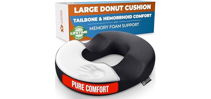 5 STARS UNITED Donut Pillow Hemorrhoid Tailbone Cushion – Large Cushion for Pain Relief – Coccyx, Prostate, Sciatica, Pelvic Floor, Pressure Sores, Pregnancy, Postpartum Recovery, Black