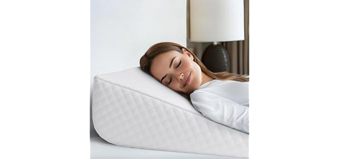 Bed Wedge Pillow | Unique Curved Design for Multi Position Use | Memory Foam Wedge Pillow for Sleeping | Works for Back Support, Leg, Knee | Includes Cover Plus Extra Sheet (White)
