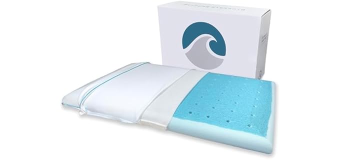 Bluewave Bedding Extra Slim Max Cool CarbonBlue Gel Memory Foam Pillow for Stomach and Back Sleepers - Thin, Flat Design with Advanced Cooling (1.75-Inch Height, Standard Size)