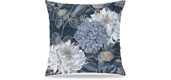Lukipom Vintage Blue Washable Pillow Cover