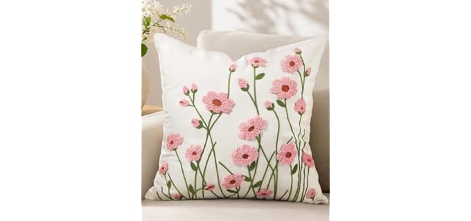 MuseHaus Embroidered Floral Washable Pillow Cover