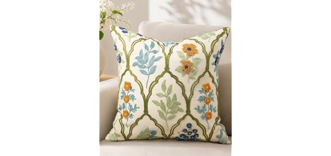 MuseHaus Embroidered Floral Washable Pillow Cover